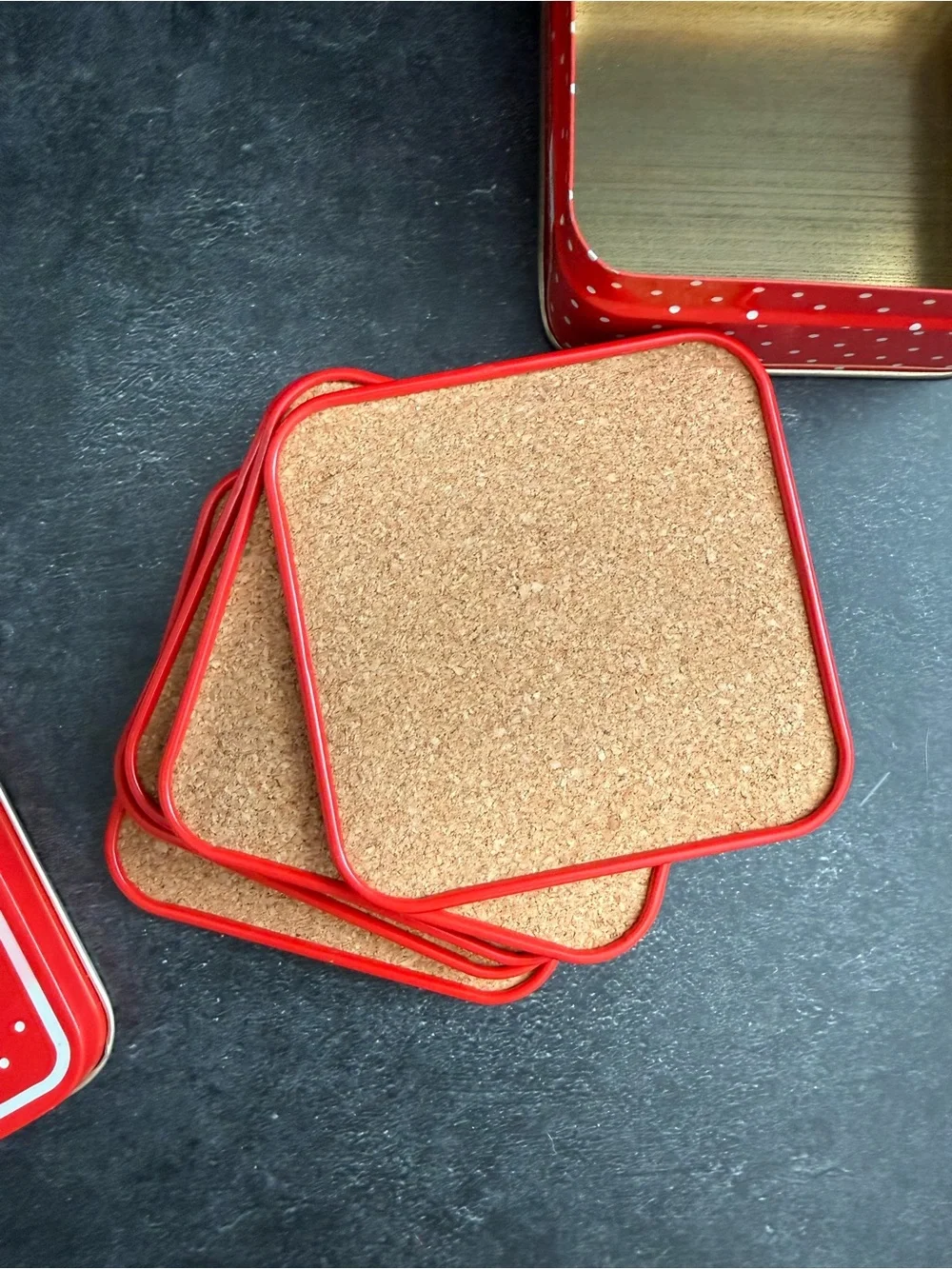 Red Snowman Holiday Coasters in Tim Box